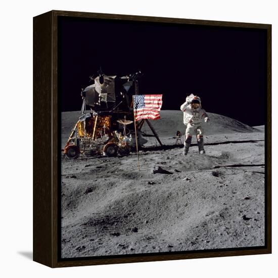 Astronaut John W. Young Salutes the United States Flag During Apollo 16 Mission, 1972-null-Framed Premier Image Canvas