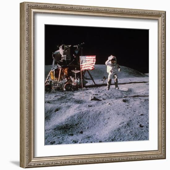 Astronaut John Young During Apollo 16 Moon Walk-null-Framed Premium Photographic Print