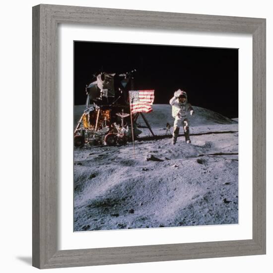 Astronaut John Young During Apollo 16 Moon Walk-null-Framed Premium Photographic Print