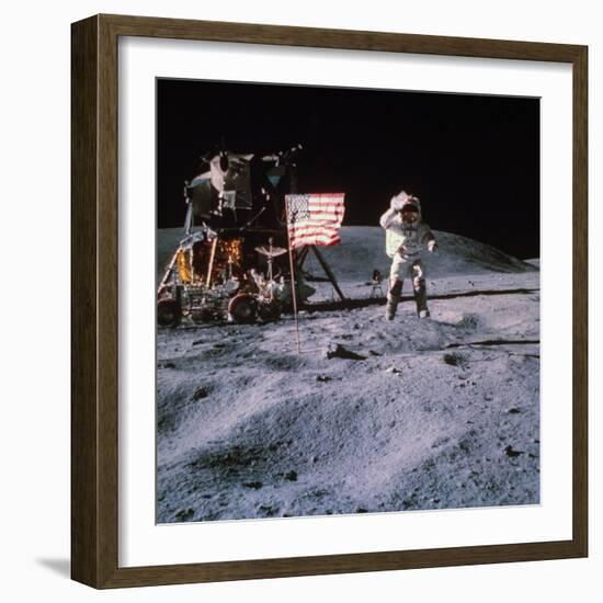 Astronaut John Young During Apollo 16 Moon Walk-null-Framed Premium Photographic Print