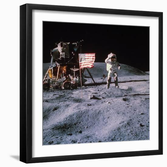 Astronaut John Young During Apollo 16 Moon Walk-null-Framed Premium Photographic Print