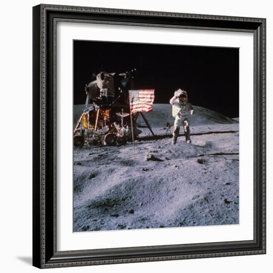 Astronaut John Young During Apollo 16 Moon Walk-null-Framed Premium Photographic Print