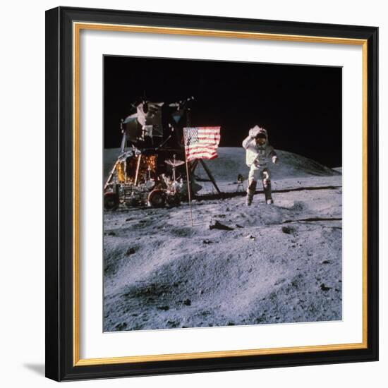 Astronaut John Young During Apollo 16 Moon Walk-null-Framed Premium Photographic Print