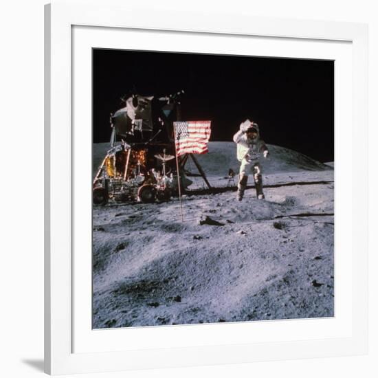 Astronaut John Young During Apollo 16 Moon Walk-null-Framed Premium Photographic Print