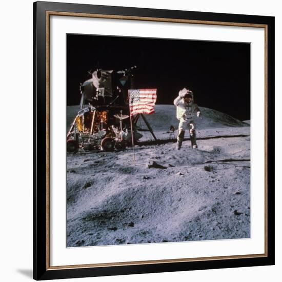 Astronaut John Young During Apollo 16 Moon Walk-null-Framed Premium Photographic Print