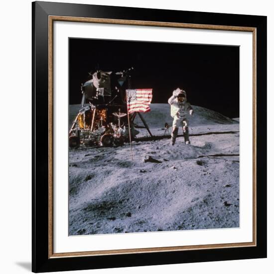 Astronaut John Young During Apollo 16 Moon Walk-null-Framed Premium Photographic Print