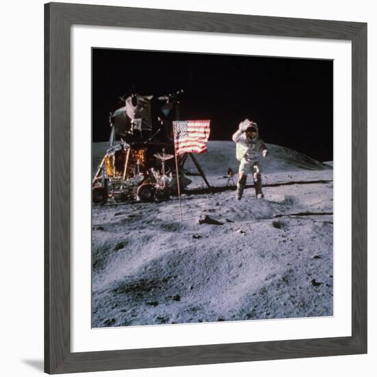 Astronaut John Young During Apollo 16 Moon Walk-null-Framed Premium Photographic Print