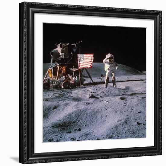 Astronaut John Young During Apollo 16 Moon Walk-null-Framed Premium Photographic Print
