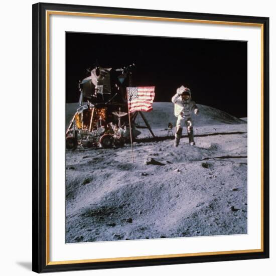 Astronaut John Young During Apollo 16 Moon Walk-null-Framed Premium Photographic Print