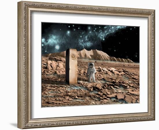 Astronaut on an Alien World Discovers an Artifact That Indicates Past Intelligent Life-null-Framed Art Print