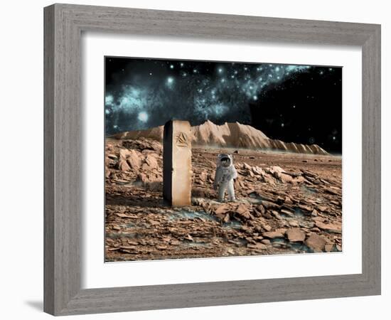 Astronaut on an Alien World Discovers an Artifact That Indicates Past Intelligent Life-null-Framed Art Print