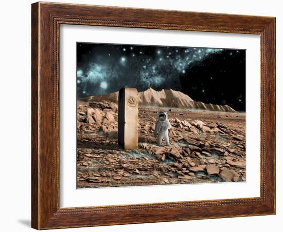 Astronaut on an Alien World Discovers an Artifact That Indicates Past Intelligent Life-null-Framed Art Print