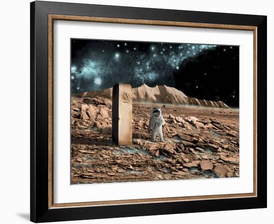 Astronaut on an Alien World Discovers an Artifact That Indicates Past Intelligent Life-null-Framed Art Print