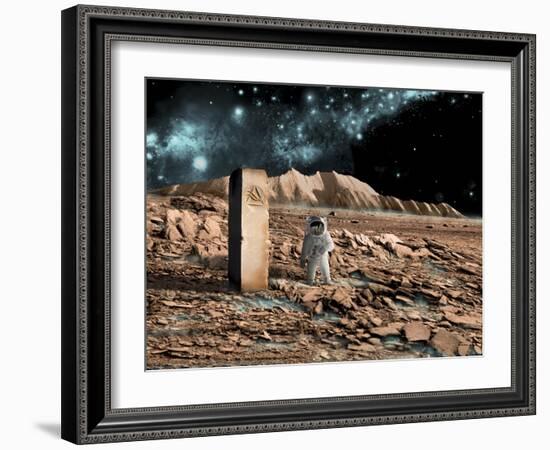 Astronaut on an Alien World Discovers an Artifact That Indicates Past Intelligent Life-null-Framed Art Print