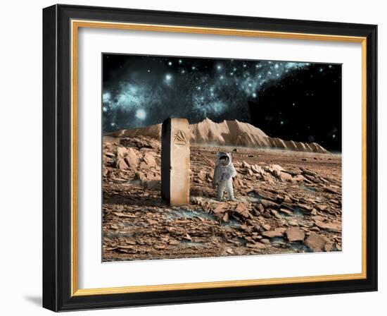 Astronaut on an Alien World Discovers an Artifact That Indicates Past Intelligent Life-null-Framed Art Print