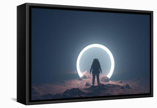 Astronaut on foreign planet in front of spacetime portal light-Michal Bednarek-Framed Stretched Canvas