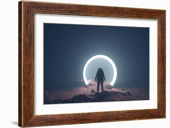 Astronaut on foreign planet in front of spacetime portal light-Michal Bednarek-Framed Premium Giclee Print