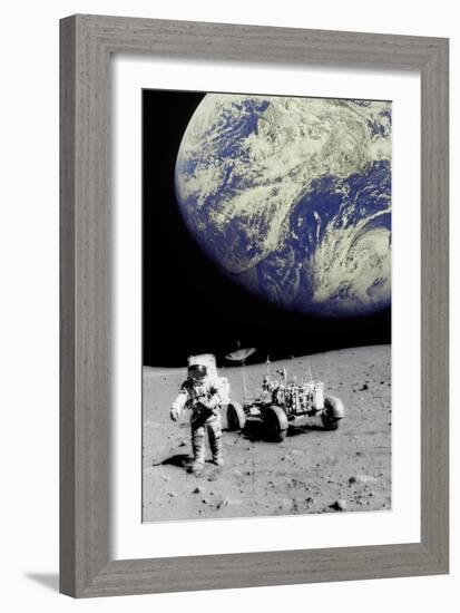 Astronaut on Moon with Earth-Science Photo Library-Framed Photographic Print