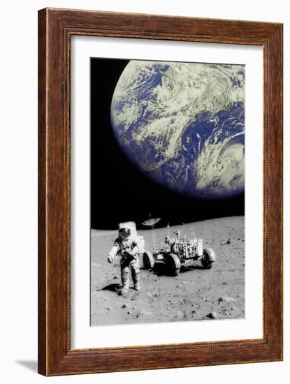 Astronaut on Moon with Earth-Science Photo Library-Framed Photographic Print