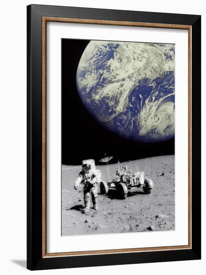 Astronaut on Moon with Earth-Science Photo Library-Framed Photographic Print