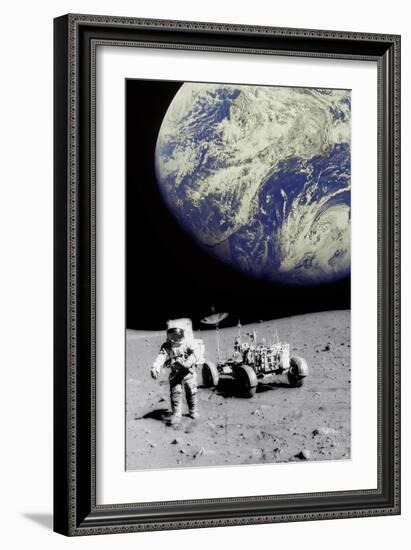 Astronaut on Moon with Earth-Science Photo Library-Framed Photographic Print