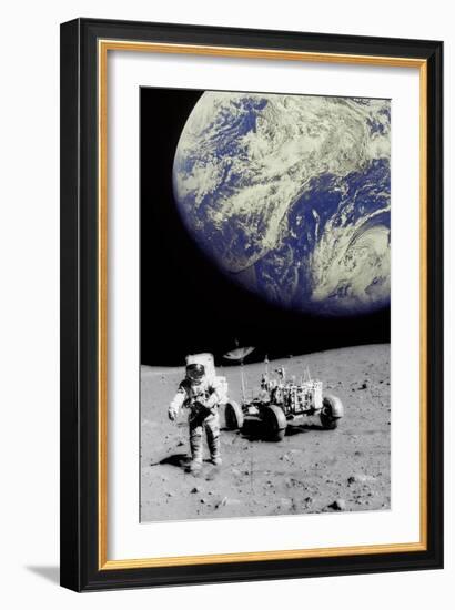 Astronaut on Moon with Earth-Science Photo Library-Framed Photographic Print