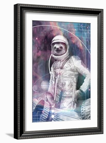 Astronaut Sloth-null-Framed Art Print