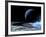 Astronaut Standing on the Edge of a Lake of Liquid Methane at the Bottom of a Large Impact Crater-null-Framed Photographic Print