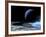 Astronaut Standing on the Edge of a Lake of Liquid Methane at the Bottom of a Large Impact Crater-null-Framed Photographic Print