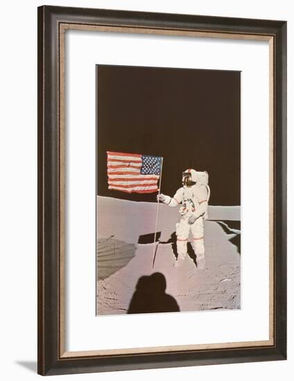 Astronaut with Flag on Moon-null-Framed Art Print