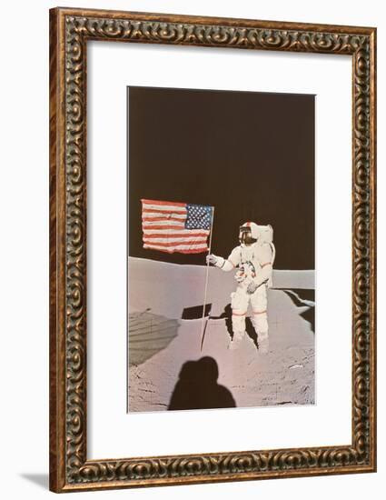 Astronaut with Flag on Moon-null-Framed Art Print