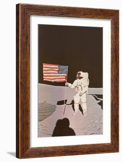 Astronaut with Flag on Moon-null-Framed Art Print