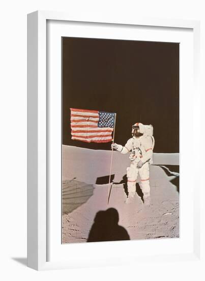 Astronaut with Flag on Moon-null-Framed Art Print