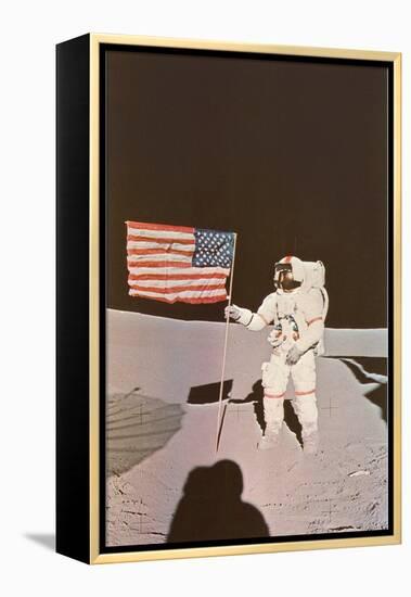 Astronaut with Flag on Moon-null-Framed Stretched Canvas