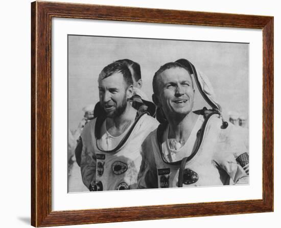 Astronauts James A. Lovell Jr, and Frank Borman, Arriving on USS "Wasp" of Gemini 7 Flight-null-Framed Premium Photographic Print