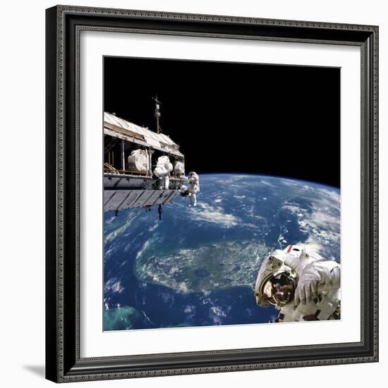 Astronauts Performing Work on Space Station While Orbiting Above Earth-Stocktrek Images-Framed Photographic Print