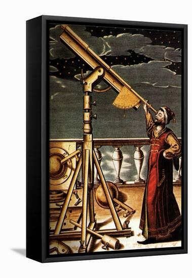 Astronomer and Telescope, 1647-null-Framed Premier Image Canvas