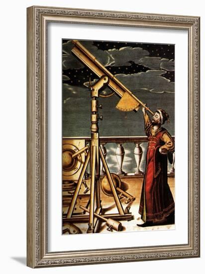 Astronomer and Telescope, 1647-null-Framed Giclee Print