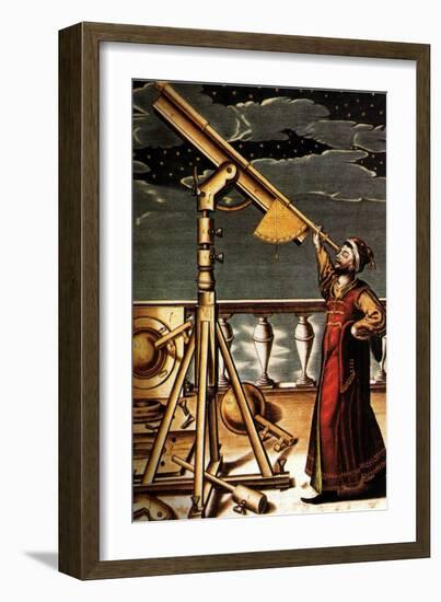 Astronomer and Telescope, 1647-null-Framed Giclee Print