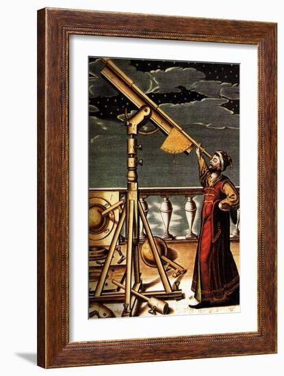 Astronomer and Telescope, 1647-null-Framed Giclee Print