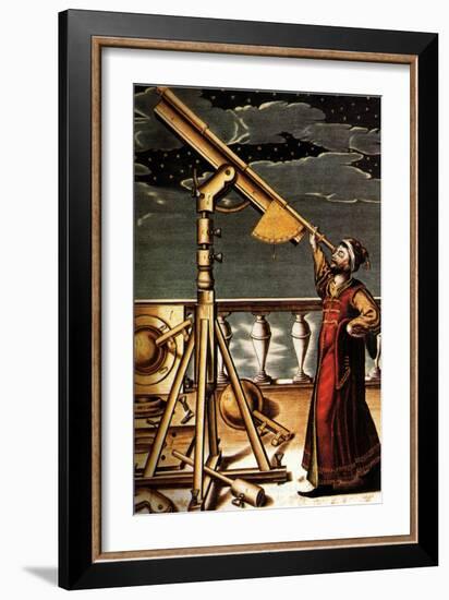 Astronomer and Telescope, 1647-null-Framed Giclee Print