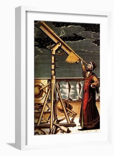 Astronomer and Telescope, 1647-null-Framed Giclee Print