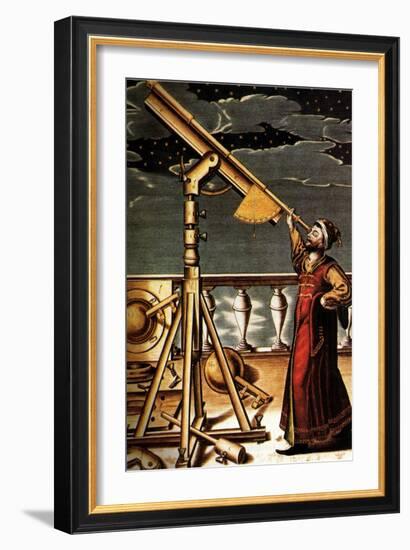 Astronomer and Telescope, 1647-null-Framed Giclee Print