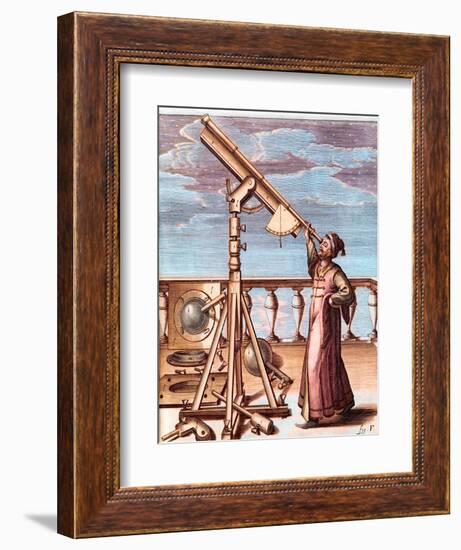 Astronomer Observing the Sky with a Telescope - From: Johannes Hevelius (1611-1687), Selenographia,-Unknown Artist-Framed Giclee Print