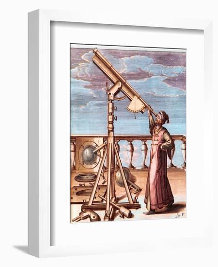 Astronomer Observing the Sky with a Telescope - From: Johannes Hevelius (1611-1687), Selenographia,-Unknown Artist-Framed Giclee Print