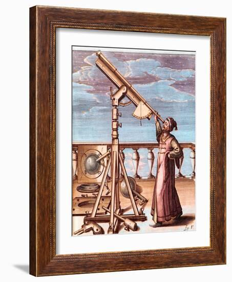 Astronomer Observing the Sky with a Telescope - From: Johannes Hevelius (1611-1687), Selenographia,-Unknown Artist-Framed Giclee Print