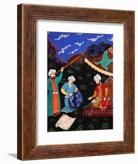 Astronomers and Geographers in a Mountainous Country, Ottoman Miniature, 17th century-null-Framed Giclee Print