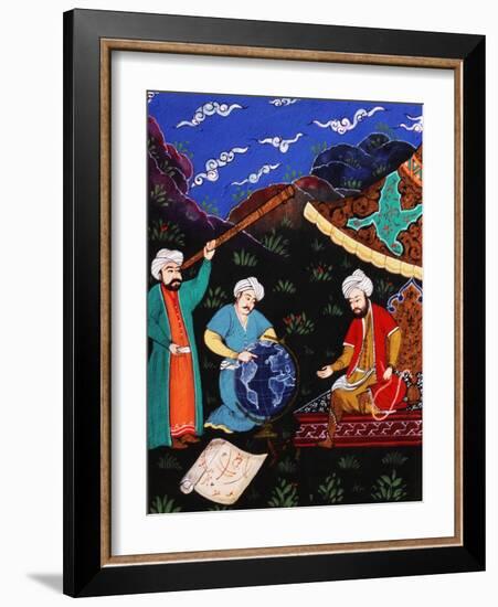 Astronomers and Geographers in a Mountainous Country, Ottoman Miniature, 17th century-null-Framed Giclee Print