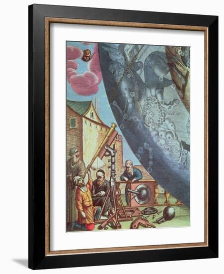 Astronomers Looking Through a Telescope, Detail from a Map of the Constellations-Andreas Cellarius-Framed Giclee Print