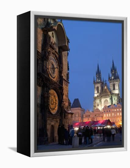 Astronomical Clock of Gothic Old Town Hall, Stalls of Christmas Market, Prague-Richard Nebesky-Framed Premier Image Canvas